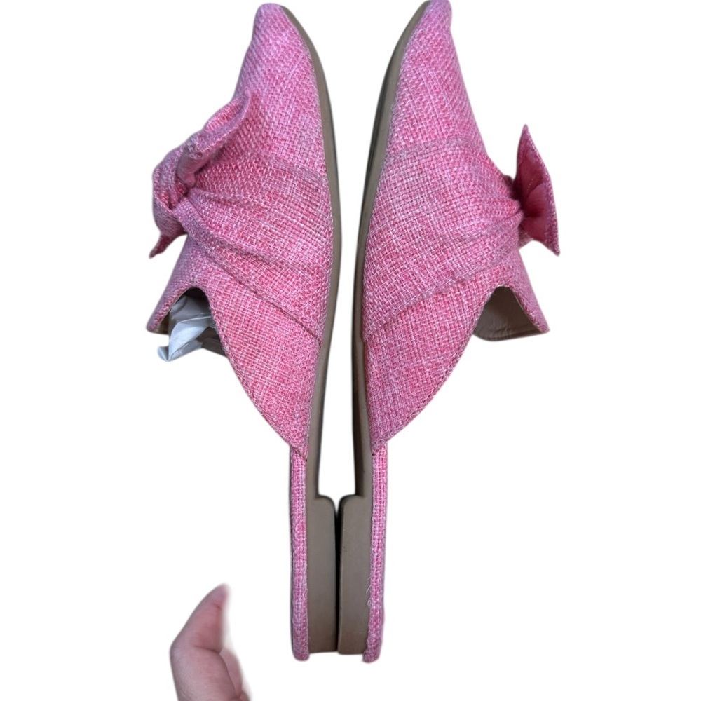 Pink Lily Pink Bow Pointed Toe Mules Tweed Size 10 - Picture 11 of 13
